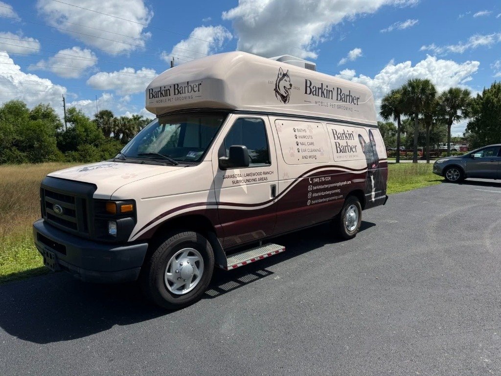 The Barkin' Barber mobile grooming van